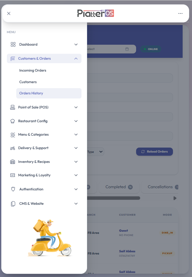 PlatterOS restaurant operations mobile app